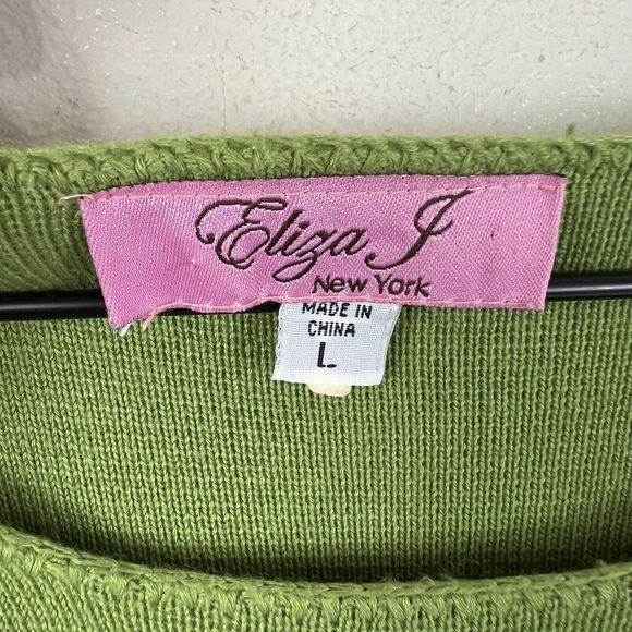 Eliza J Womens Green Gray Strip Colorblock Long Sleeve Sweater Shift Dress Large - Picture 5 of 6